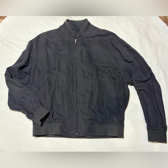 Ermenegildo Zegna Sz M 50 Men's Black Bomber Light Jacket Rayon Silk Italy - Picture 5 of 11